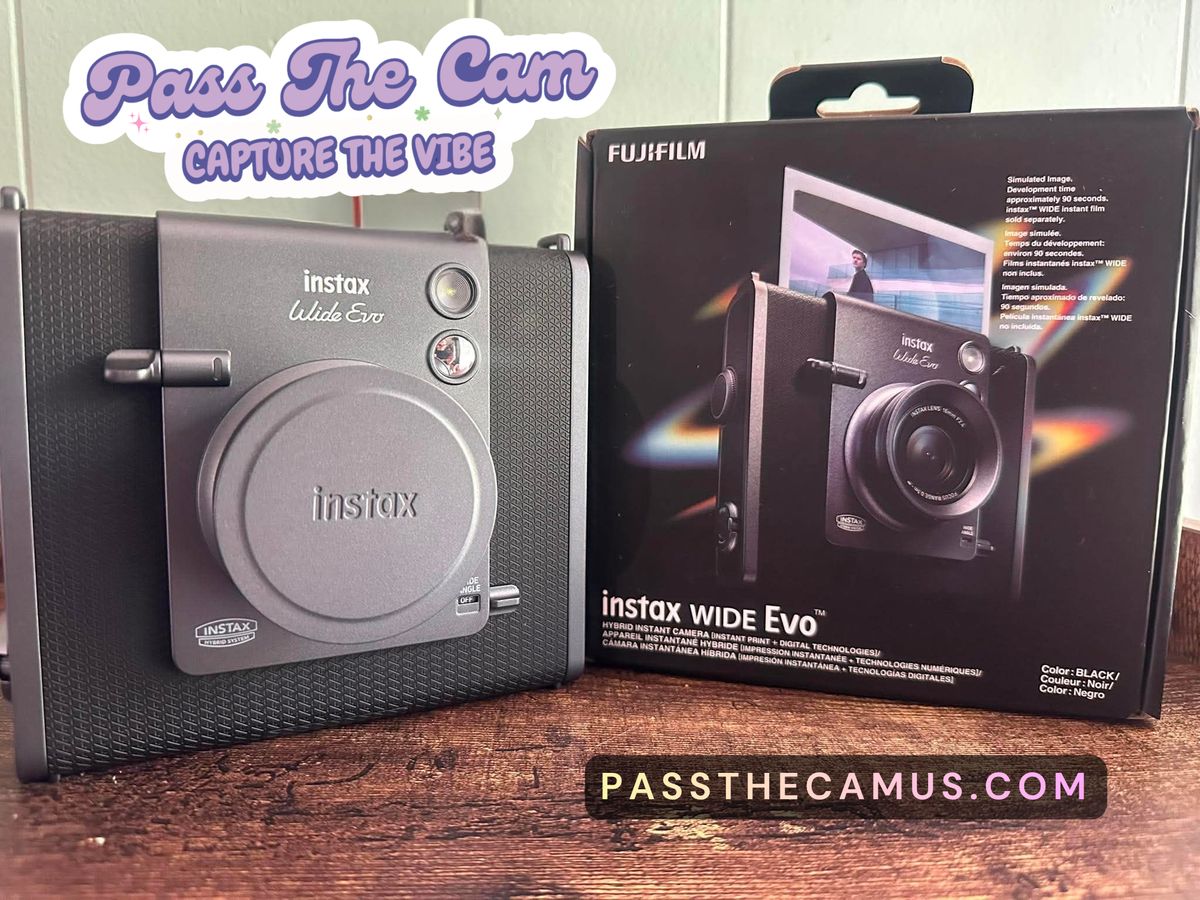 Fujifilm Instax Wide Evo hybrid instant camera with retail box